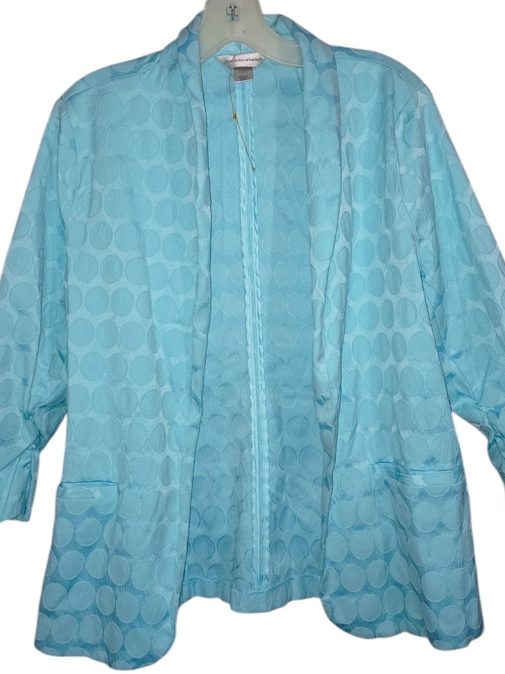 Christopher & Banks Soft Minimalist Textured Dot Pastel Blue Open Blazer Medium